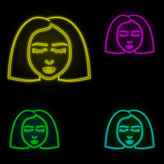Poster - Woman, short hair neon color set icon. Simple thin line, outline vector of anti age icons for ui and ux, website or mobile application