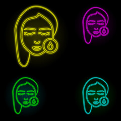 Poster - Woman, make-up, skin neon color set icon. Simple thin line, outline vector of anti age icons for ui and ux, website or mobile application
