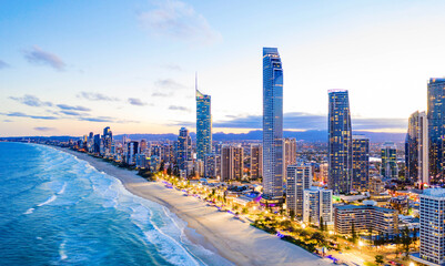 Wall Mural - Surfers Paradise skyline at sunse