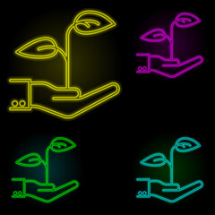 Aufkleber - hand, sprout icon neon color set icon. Simple thin line, outline vector of business icons for ui and ux, website or mobile application
