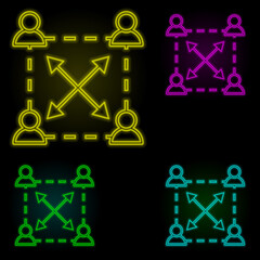 Poster - team, work, arrow icon neon color set icon. Simple thin line, outline vector of business icons for ui and ux, website or mobile application
