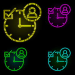 Aufkleber - clock, check, man icon neon color set icon. Simple thin line, outline vector of business icons for ui and ux, website or mobile application