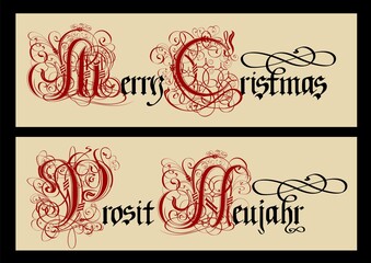 Gothic Christmas calligraphy. Uncial Fraktur.