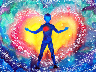 human heal heart love spirit mind health spiritual mental energy connect to the universe power abstract art watercolor painting illustration design