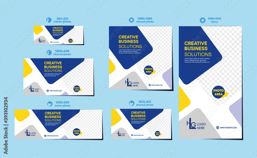 All social media modern simple template. With blue and white mask space ...