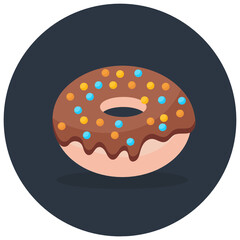 Sticker - 

Chocolate doughnut icon style, confectionery item, 
