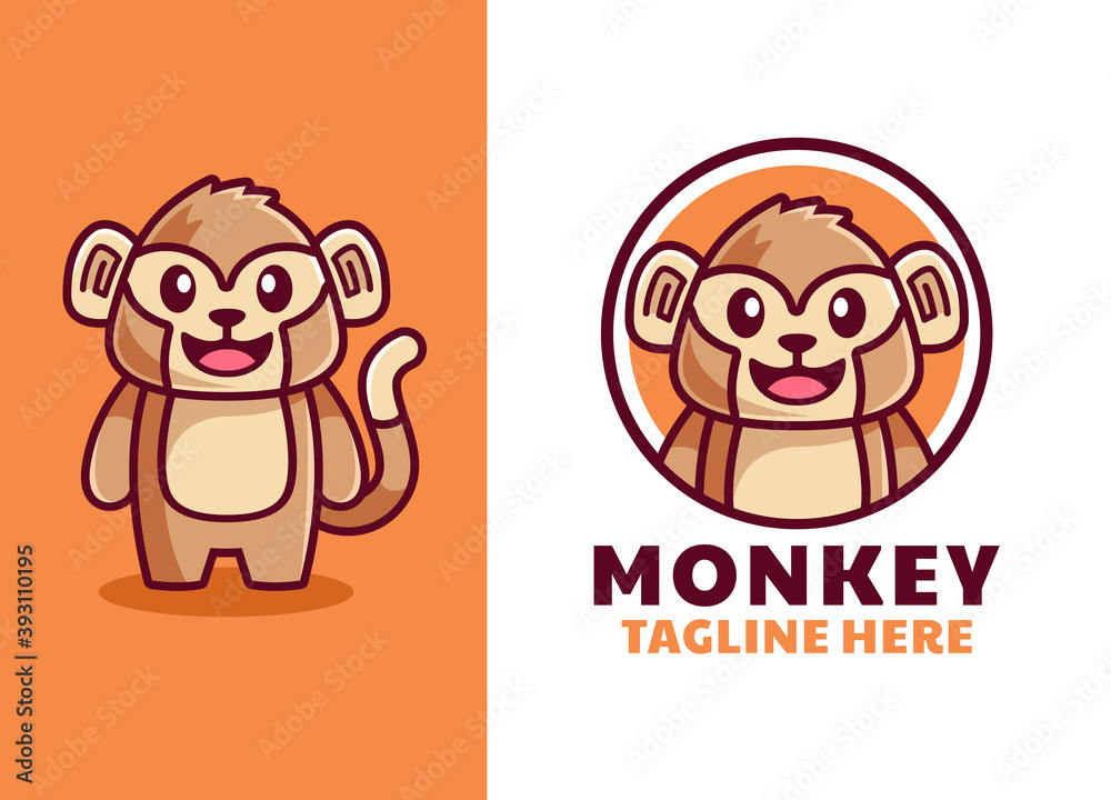 cute cartoon monkey mascot logo design Stock Vector | Adobe Stock