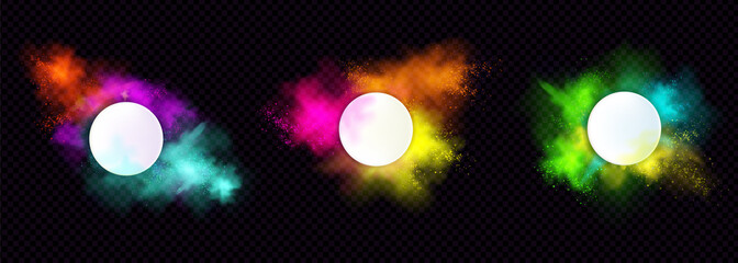 Wall Mural - powder holi paints round frames colorful clouds or explosions, ink splashes, decorative vibrant dye 