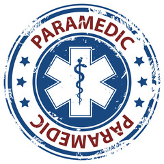 Wall Mural - Paramedic text and Star of Life symbol rubber stamp icon isolated on white background. Emergency Medical service symbol.