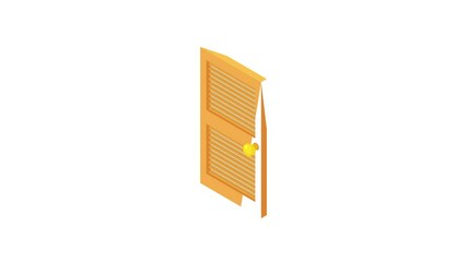 Poster - Interior wooden door animation of cartoon icon on white background