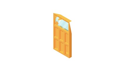 Poster - Wooden door with glass animation of cartoon icon on white background