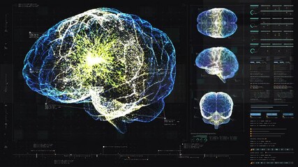 Aufkleber - Futuristic holographic simulation of artificial neural networks, artificial intelligence deep learning performing analytic computational head up display background