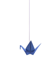 Wall Mural - origami blue bird hanging with string white background