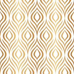 Poster - Vector seamless pattern. Gold abstract geometric background. Modern stylish floral texture. Golden lattice. Peacock feather. Bohemian design for prints. Repeating elegant flowers. Ditsy bird plumage
