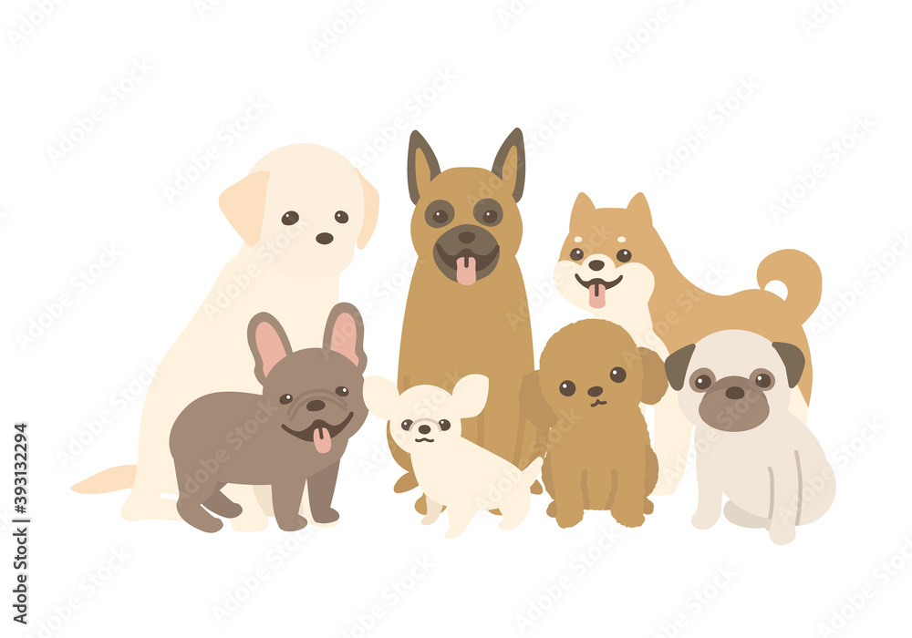 犬の集合のベクターイラスト カメラ目線 背景白 Wall Mural Yamamedal