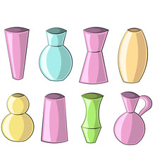 Set With Purple, Blue, Yellow, Green And Orange Vases