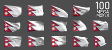 Nepal Flag Isolated - Different Images Of The Waving Flag On Grey Background - Object 3D Illustration