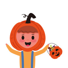 Poster - little boy with pumpkin and candies disguise character