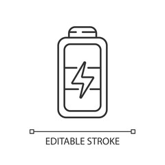 Sticker - Full battery linear icon. Getting max capacity for full day. Maximum power for device. Thin line customizable illustration. Contour symbol. Vector isolated outline drawing. Editable stroke