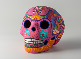 Wall Mural - beautiful traditional mexican crafts, skull with colorful decorations for the day of the dead