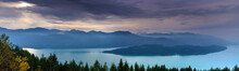 High Angle View Of Harrison Lake And Island During Sunset