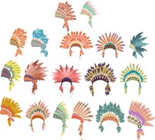 Set OfHand Drawn Native American Indian Headdress