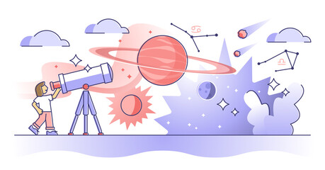 Wall Mural - astronomy study as space, universe, planet and stars research outline concept