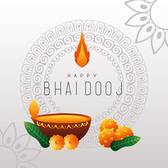 Poster - happy bhai dooj celebration card with candle and food