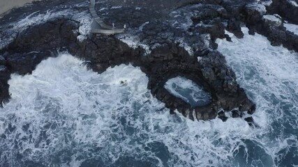 Sticker - Top view of powerful sea waves rolling and splashing in slow motion ne