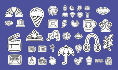 Poster - bundle of stickers set icons in blue background