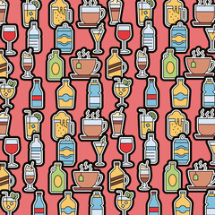 Poster - bundle of beverages pattern icons