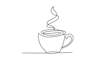 Wall Mural - Continuous one line drawing of cup of coffee.