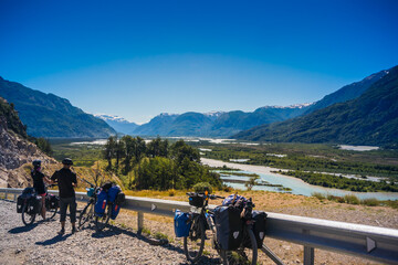 bicycle tour at carretera austral, patagonia - chile.