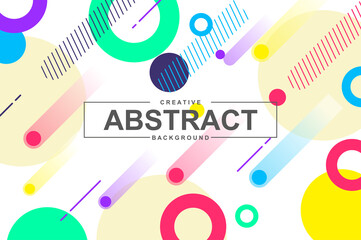 Aufkleber - Unique artistic design with geometric shapes in memphis style. Colorful creative background for landing page, banner or wallpaper. Minimal composition, light backdrop with header vector Illustration.
