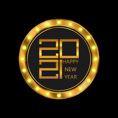 Wall Mural - Happy New Year poster. Golden 2021 logo. Shining retro light banner. Vector illustration