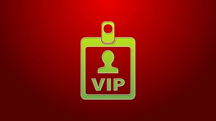 Wall Mural - Green line VIP badge icon isolated on red background. 4K Video motion graphic animation