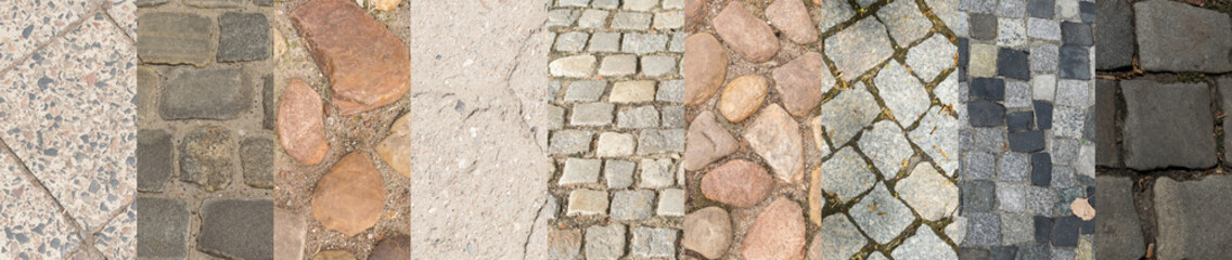 Wall Mural - Old Stone Pavement Texture Collage, Various Granite Cobblestone