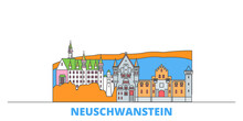 Germany, Neuschwanstein Cityscape Line Vector. Travel Flat City Landmark, Oultine Illustration, Line World Icons