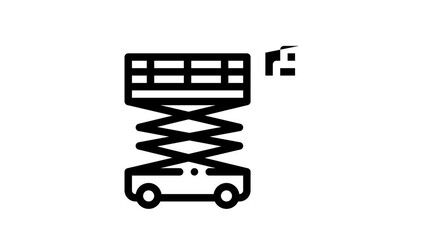 Poster - Warehouse And Storage Icon Animation Warehouse Building And Construction, Wooden Box And Loader Car, Crane And Truck