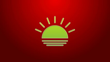 Poster - Green line Sunset icon isolated on red background. 4K Video motion graphic animation