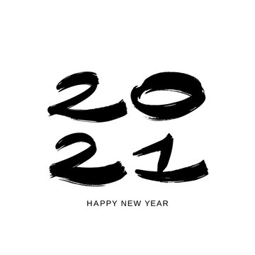 2021 design template for new year black and white. Brush and ink lettering.