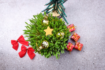 Sticker - Close up view of millet grass plant with Christmas ornament