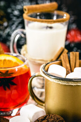 Wall Mural - winter and christmas drinks such as hot chocolate, sangria and egg nog