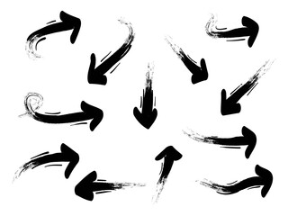 Poster - hand drawn brush Arrows Set. arrow icon with various directions. Doodle vector illustration. isolated on a white background