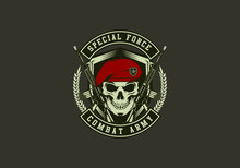 Vintage Retro Badass Tactical Army Special Combat Force Skull Badge Vector Illustration