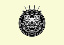 Vintage Retro Badass Wolf King With An Aggressive Expression Vector Illustration
