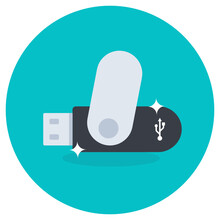 
Flat Rounded Icon Of Universal Serial Bus, Flash Drive 
