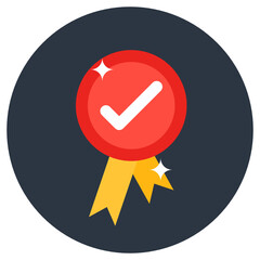 Canvas Print - 
Tick on a badge depicting quality check in flat icon
