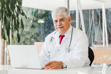 Portrait of Latin man doctor with stethoscope in Mexico city