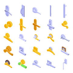 Wall Mural - Door handles icons set. Isometric set of door handles vector icons for web design isolated on white background